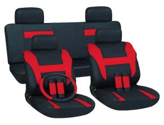15pc Set Red Black Auto Car Seat Covers Free Steering Wheel Belt Pads 