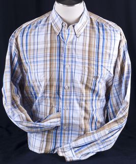 Lucchese Classics Brown Blue Plaid Mens Long Sleeve Western Shirt Sz 