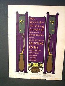 1900 AULT WIBORG ANTIQUE ADVERTISING PRINT WILL BRADLEY ARTS CRAFTS 