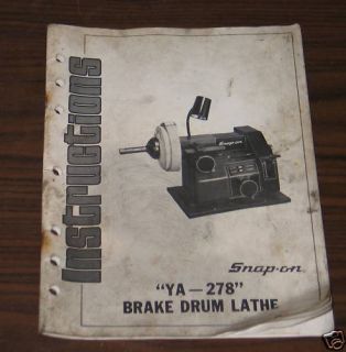 Snap on Ya 278 Brake Drum Lathe Manual SnapOn Tools