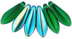 16mm Czech Glass Emerald Green AB Dagger Spear Beads
