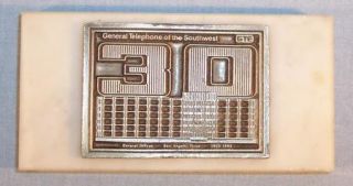   of The Southwest GTE 30 Year Service Plaque Brass Marble Base