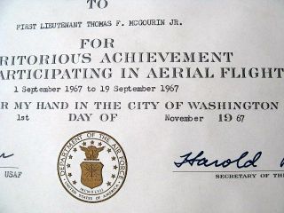 USAF Air Medal Award Certificate Vietnam 1967 366 TFW Danang