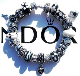 Authentic Pandora 925 Sterling Silver Bracelet w Murano Beads Starry 
