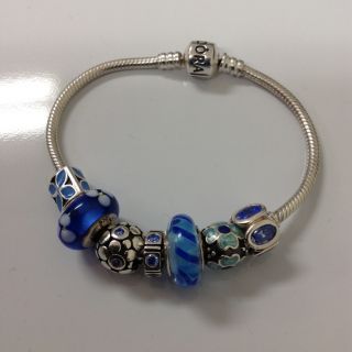 Authentic Pandora Bracelet with Blue Charms