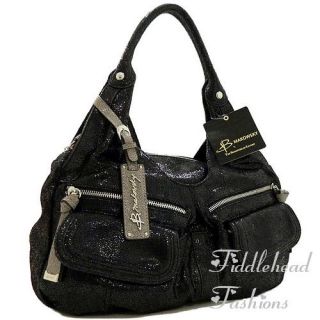 Makowsky Satchel Glove Leather Stanton Shimmer Pocket Tote Bag Black 