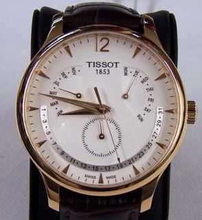 Tissot Swiss Watch Tradition Perpetual Calendar Rose Gold Leather 
