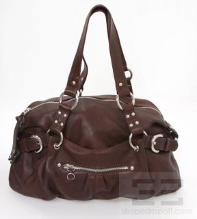 makowsky brown leather silver buckle trim handbag