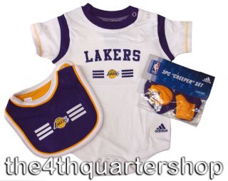   Angeles Lakers Newborn Infant Baby White 3pc Onesie Creeper Set