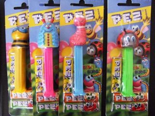 Retired Baby Bugs Pez Set on European Cards Worm Bee Caterpillar Lady 