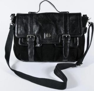 Audrey Brooke Black 100% Suede Leather Satchel Brief Shoulder Bag 