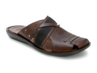 Bacco Bucci Mens Teemu Tan Italian Calfskin Casual Slides Sandals 