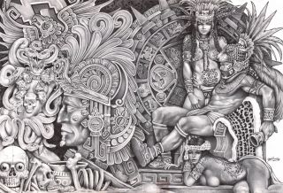 Aztec Dream by Mouse Lopez Mexican Indians Black White Canvas Art 