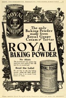 1911 Ad Royal Baking Powder Tin Varieties Grapes Alum Poisoning 
