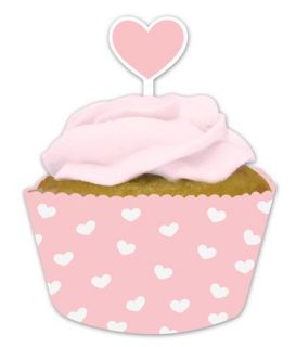 Pink heart Baking Cups Cupcake Wrappers + Picks baby shower birthday 