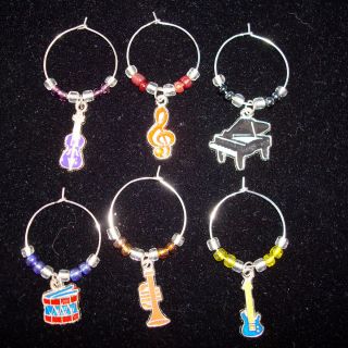 MUSIC Band Instruments Piano + more Wine glass charms rings FREE US 
