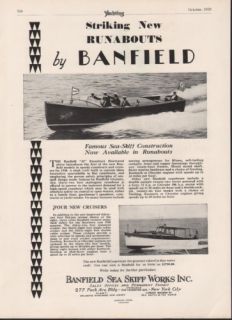 1929 Banfield Boat Runabout Cruiser Sea Skiff Motor Ad