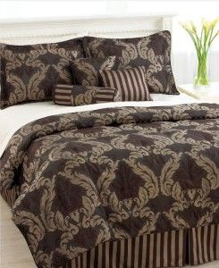 Devon King Brown Bronze Gold 4pc Comforter Set Bed in A Bag Jacquard 