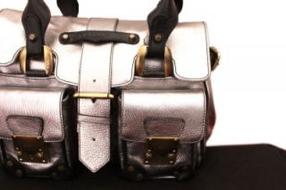 100 % authentic barbara bui medium top handle leather bag silver color