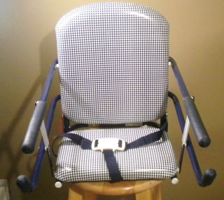 Vtg Booster Seat Baby Feeding Chair Table Clamps Blue White Checkered 