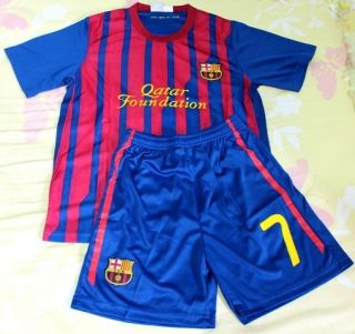 Youth Kids Barcelona Home Soccer Jersey with Short David Valla Size S 