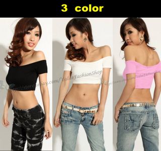   Hiphop Off Shoulder Midriff Baring Club Party T Shirt Top 1734