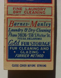 1940s Matchbook Barnes Manley Laundry Fur Tulsa OK MB