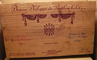 VINTAGE WOODEN WINE BOX BARON PHILIPPE DE ROTHSCHILD S.A. 2 BOTTLE BOX 
