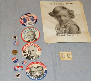 Barry Goldwater Political Buttons and Stamps Lot