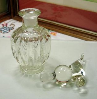   FLUTED CRYSTAL MELON SHAPE 6 PERFUME BOTTLE W/ SEAL SHAPED STOPPER