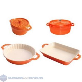 Staub Four Piece Mini 100 Ceramic Bakeware Set Orange