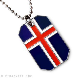 ICELAND FLAG CROSS PENDANT DOG TAG BALL CHAIN NECKLACE ICELANDIC 