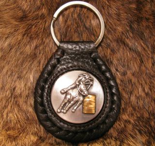 Barrel Racing Rodeo Concho Leather Key Chain Cowgirl n Cowboy n Horse