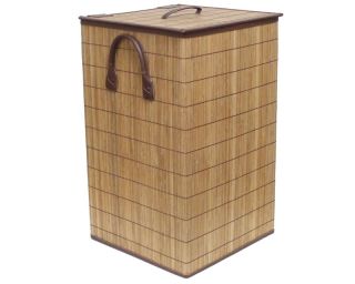   Natural Rectangular Bamboo Foldable Laundry Basket Hamper with Lining