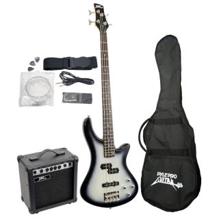Pyle PGEKT50 New 44 Full Electric Bass Guitar Package w Amplifier 