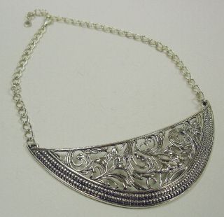 Barse 16 Sterling Silver Deeply Carved Floral Centerpiece Bib 