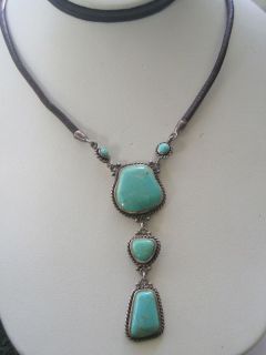   Sterling Silver Turquoise 3 Drop Necklace Signed 925 Barse
