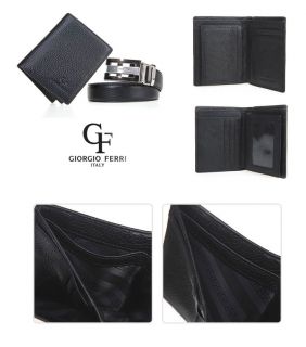 Giorgio Ferri Men Leather Trifold Wallets Dress Belts Set Metalic Gift 