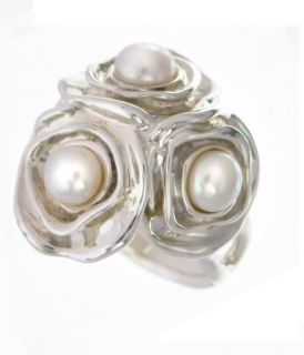 New Hagit Gorali Sterling Silver Ring w White Genuine Pearls Size 6 5 