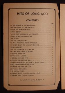 1937 Hit Songs of Long Ago Belmont Music Co Chicago IL