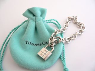 Tiffany Co 1837 Silver Padlock Lock Bracelet Bangle Link Chain