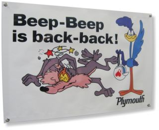 Foot Vintage Style Plymouth Road Runner Banner Wile Coyote Mopar