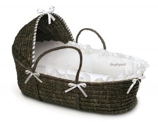 Espresso Baby Infant Moses Basket w Hood White Bedding