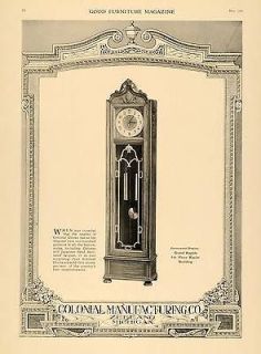 1918 Ad Colonial Manufacturer Grandfather Clock Zeeland   ORIGINAL 