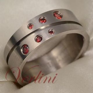 Titanium Mens Ring Wedding Band Round Red Ruby Simulated Jewelry Size 