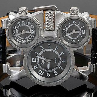 Three Timezones GMT Black Mens Quartz Military Sport Wrist Watches 