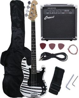 Newly listed NEW Crescent ZEBRA Electric Bass Guitar Combo+Strap+Gi 