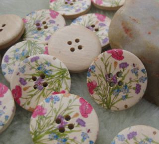 Newly listed 40 pcs Print flower Wood Button 30mm Baby Sewing Craft 