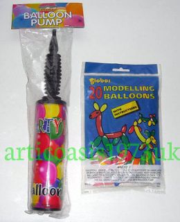 20 x Mixed Colour Modelling Balloons + Hand Pump   Birthday Party Bag 
