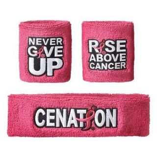JOHN CENA Pink Rise Above Cancer Headband Wristbands Set WWE